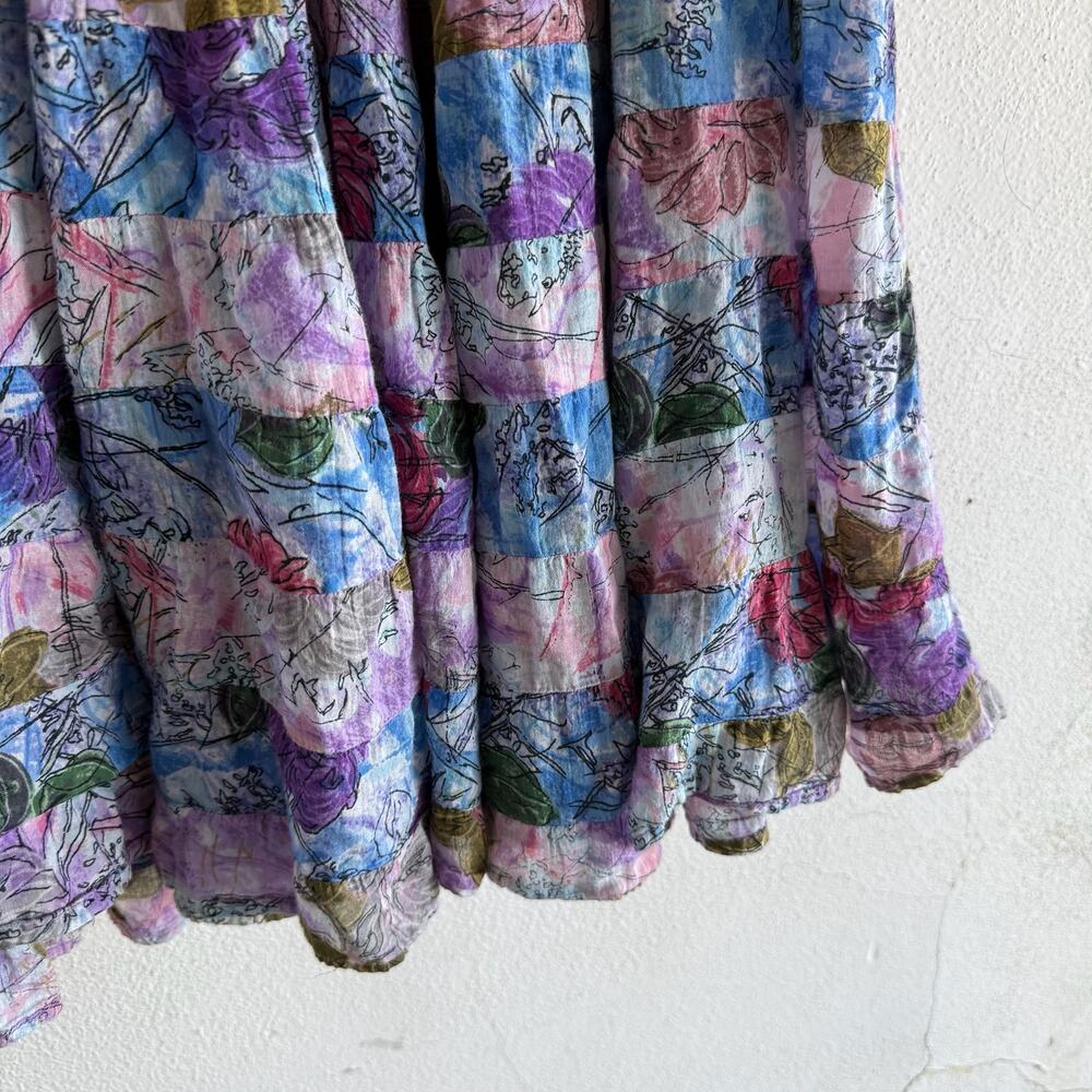 Boho Maxi Skirt Vintage Patchwork Crinkle Cotton Festival Tiered Midi One Size - Picture 3 of 5